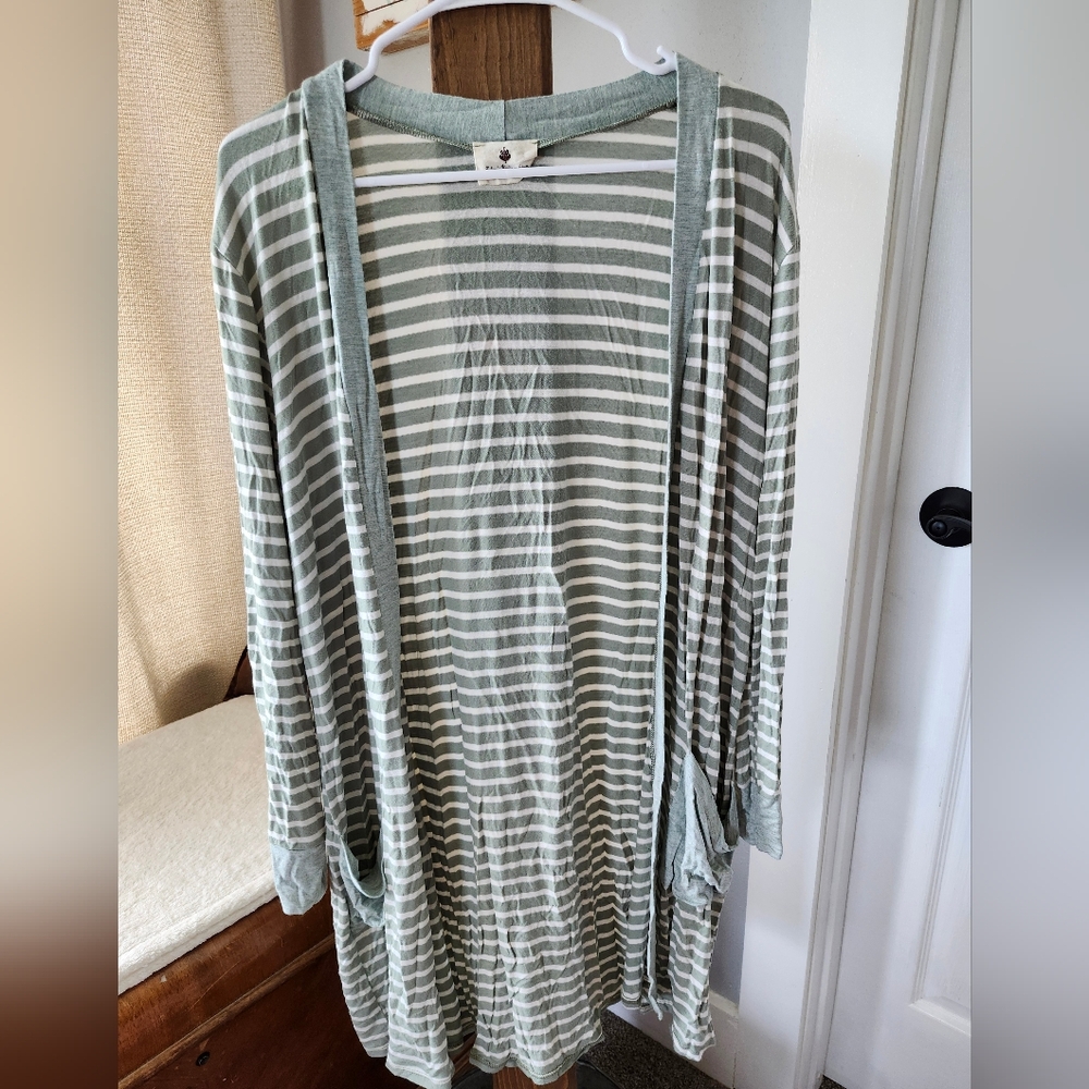 Les Amis olive and sage open front cardigan